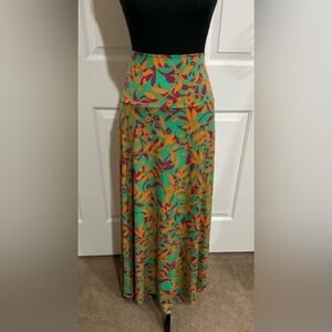 LuLaRoe L Green and Orange Patterned Maxi Skirt
